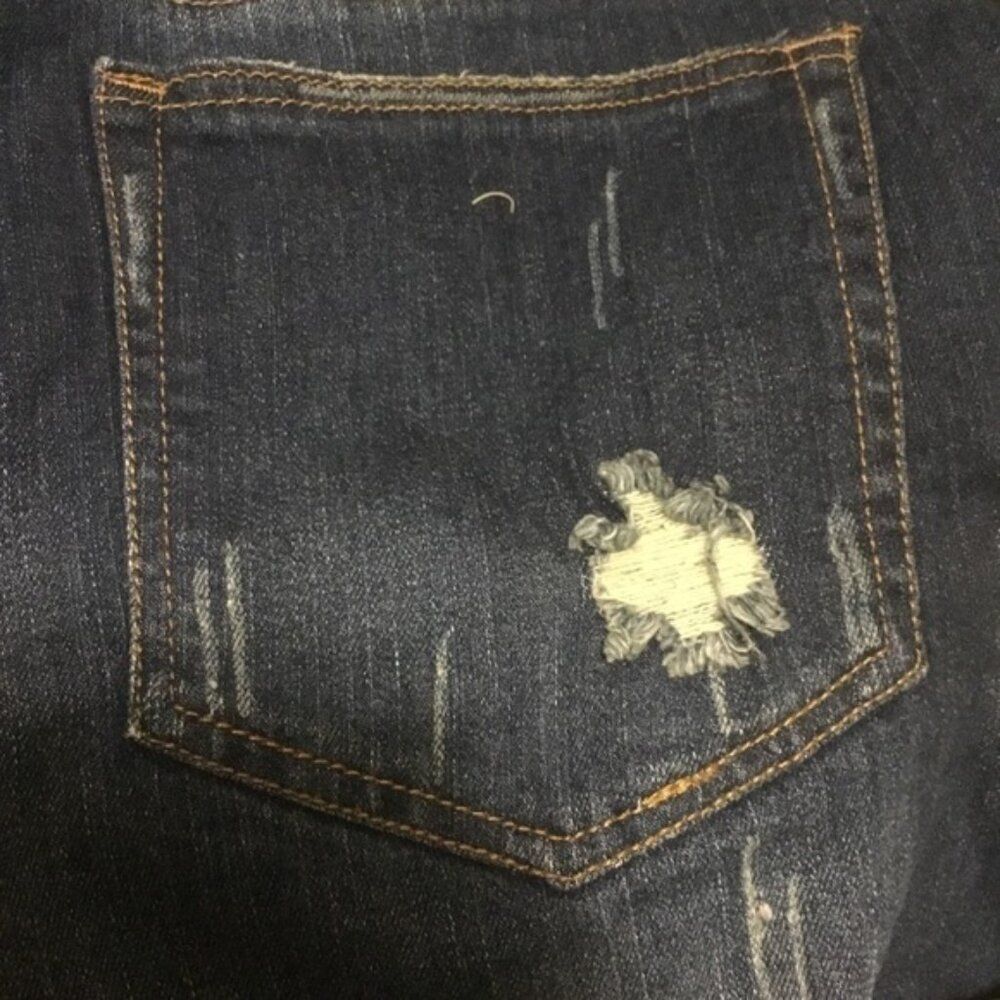 Almost Famous Dark Wash Distressed Destroyed bottom cuff Jean Denim shorts 13 - Picture 11 of 12